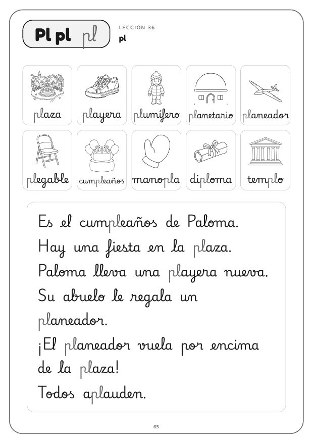 Página de la trabada pl con dibujos y una historia